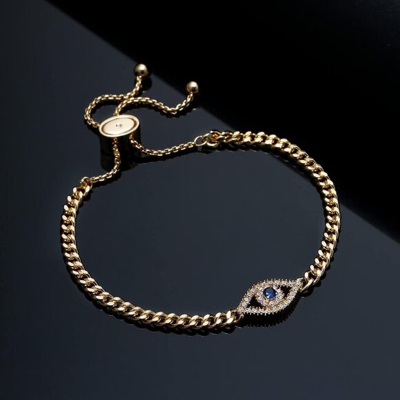 Evil Eye Bracelet, Sideway Cross Bracelet, Silver/Gold/Rose Gold Bracelet for Wo - Picture 5 of 7